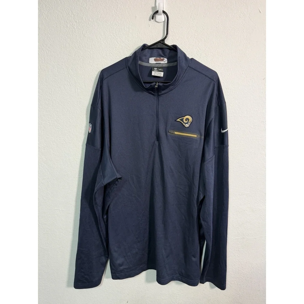 PLAYER ISSUE St. Louis Rams‎ Shirt Men's 4XL Blue Nike On Field 1/4 Zip Dri-Fit